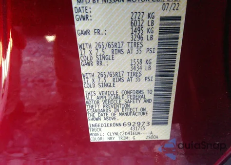 2022 Nissan Frontier Sv 4X4 из США, поврежденный, VIN 1N6ED1EK0NN692973